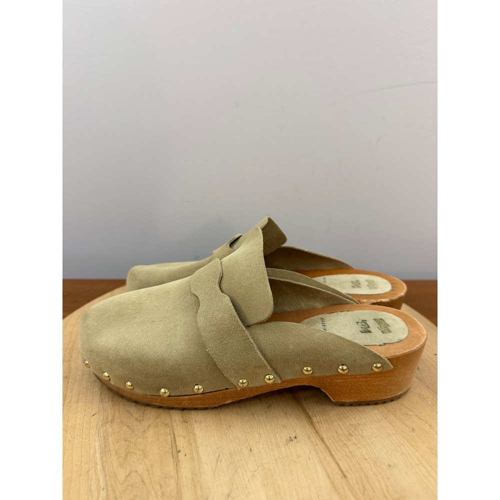 MA '91 Suede Wooden Clogs Womens 40 US 10 Beige Studded Italian Boho Mules Italy - Picture 3 of 8